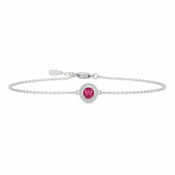 925 silver bracelet with pink ruby gemstone on white background