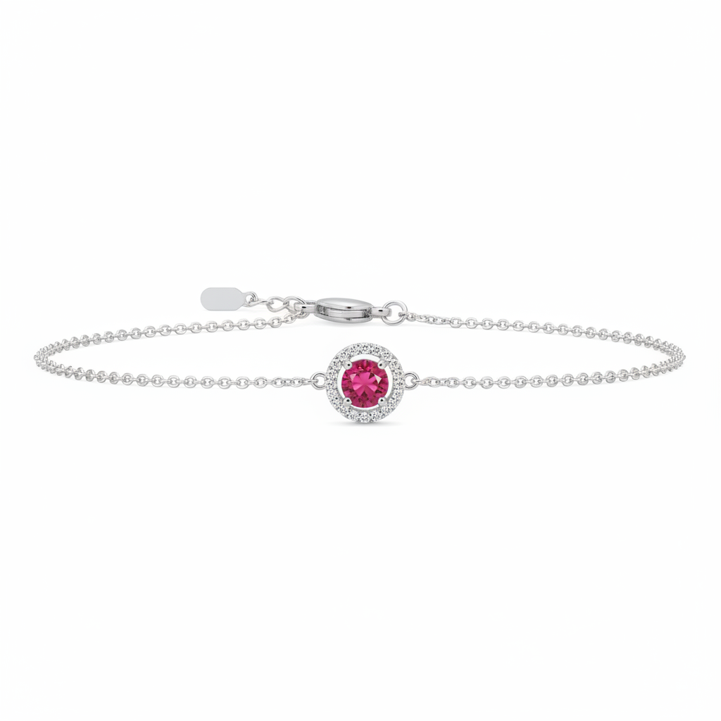 925 silver bracelet with pink ruby gemstone on white background