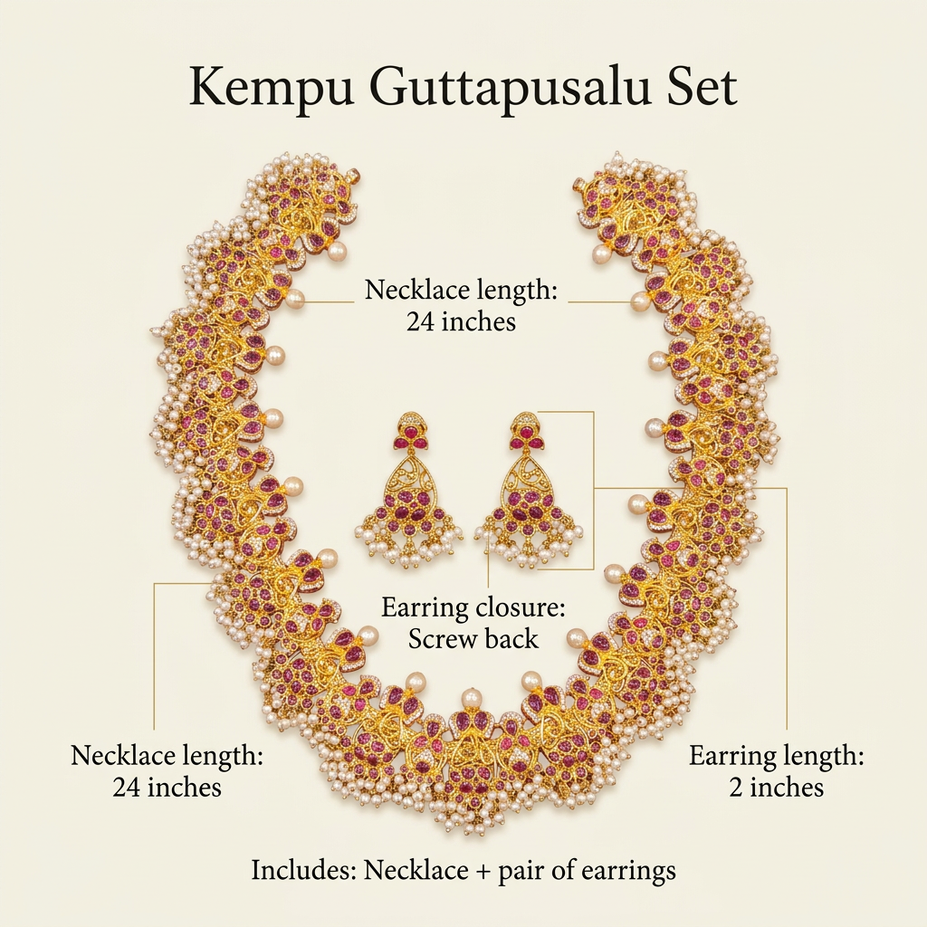 Specifications: 24-inch necklace, 2-inch earrings and screw-back closure
