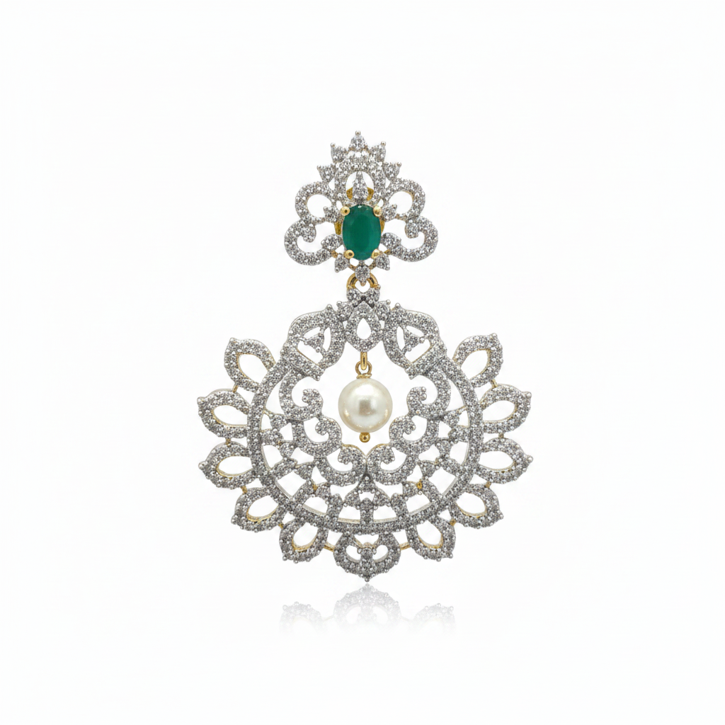 Diamond Chandbali Earrings - White Background Studio Shot
