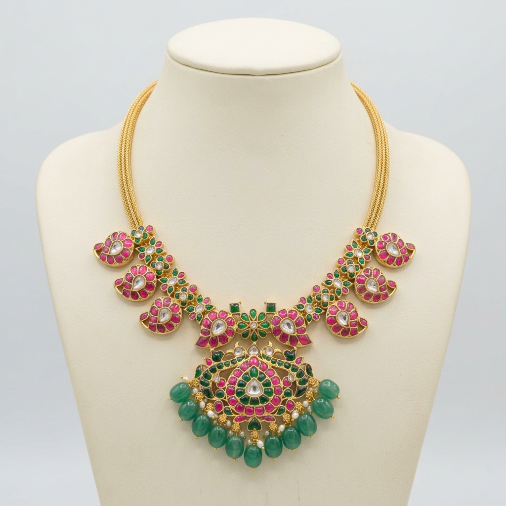 Jadau Kundan necklace on ivory mannequin