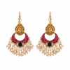 Jadau Kundan Peacock Chandbali Dangler Earrings on white background