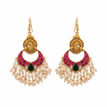Jadau Kundan Peacock Chandbali Dangler Earrings on white background