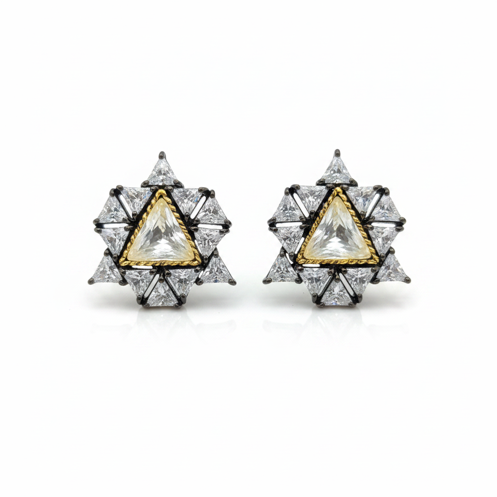 Black Rhodium Polki Star Stud Earrings on white background