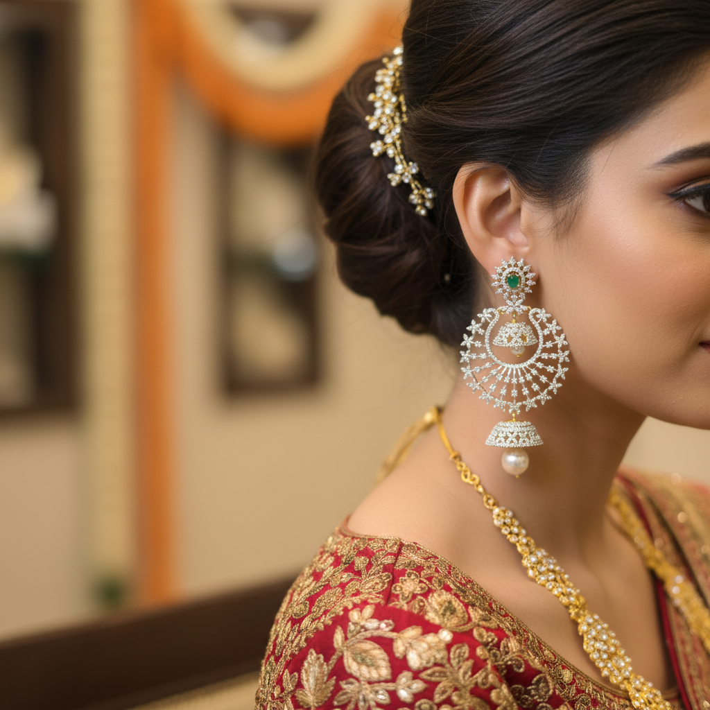 Diamond Replica Chandbali Earrings - Lifestyle On-Model Shot