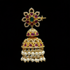 Kempu Emerald Jhumka Earrings close-up detail showing gemstones and pearl drops