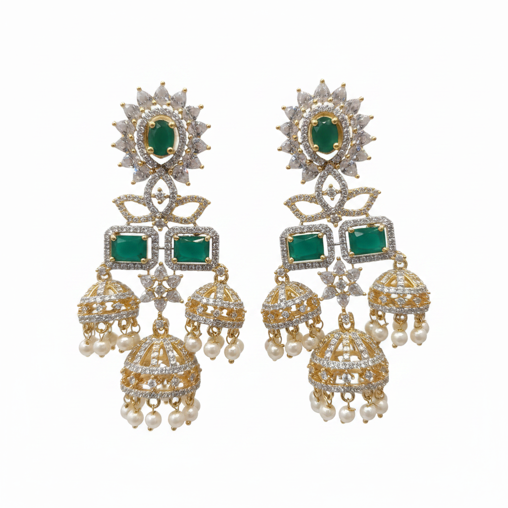 American Diamond Chandbali Earrings - White Background Studio Shot