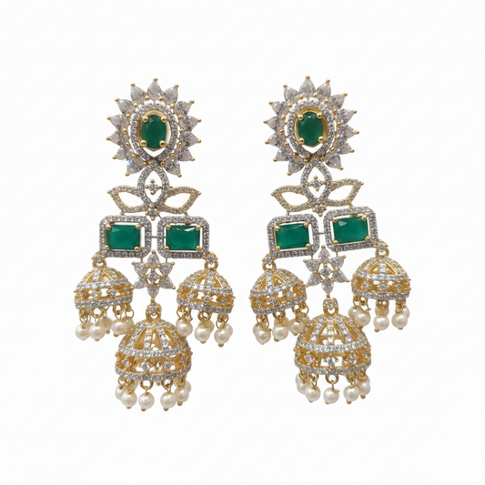 American Diamond Chandbali Earrings - White Background Studio Shot