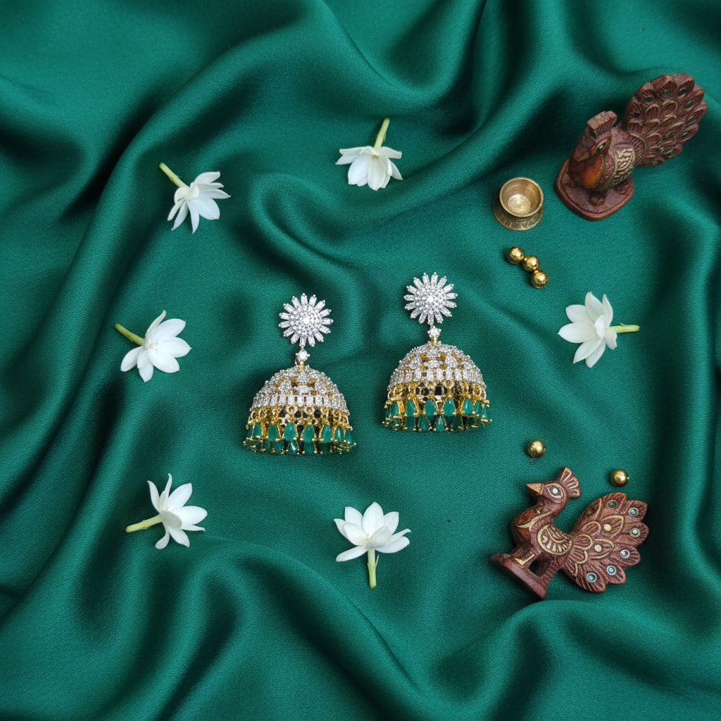 360° Rotating CZ Jhumki Emerald lifestyle photo