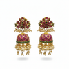 Pink Kempu Emerald Kundan Jhumka - White Background