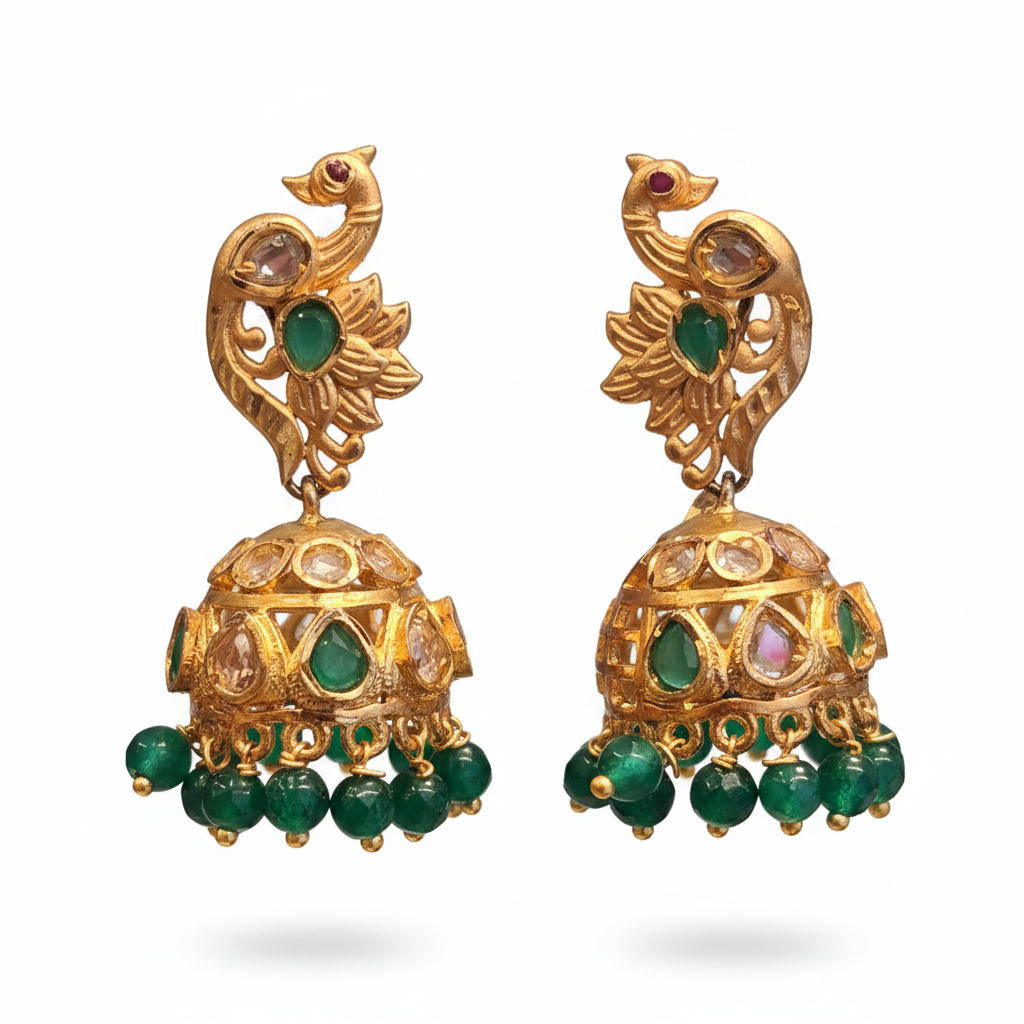 Polki Jhumki Green - Macro Detail Shot