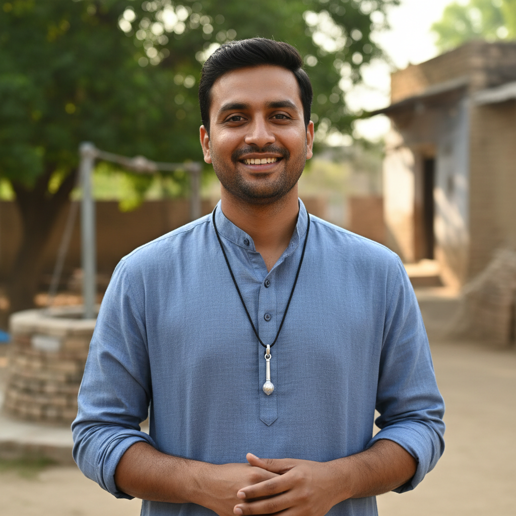 Man wearing Hanuman Gada Locket on black thread