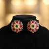 Lifestyle - 925 Silver Jadau Kundan Flower Studs on Black Velvet Stand