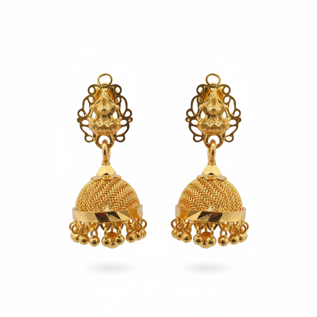 Gold Jhumka Earrings 24K Gold Plated