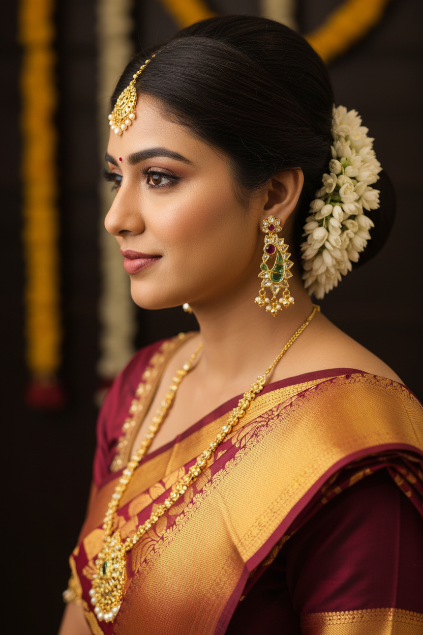 Peacock Polki Emerald Earrings - Model Wearing