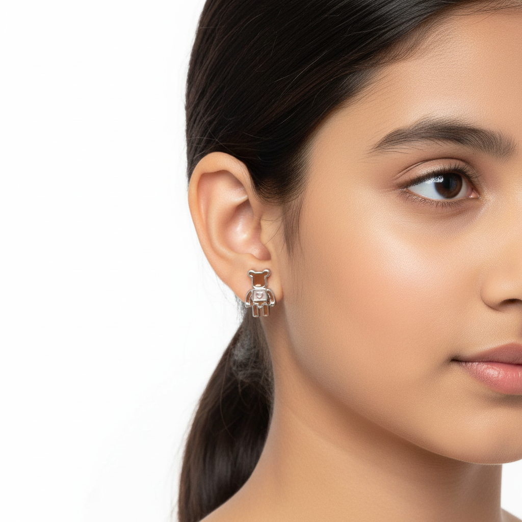 925 Silver Teddy Bear Earrings for Kids - Cute Brown Bear Studs