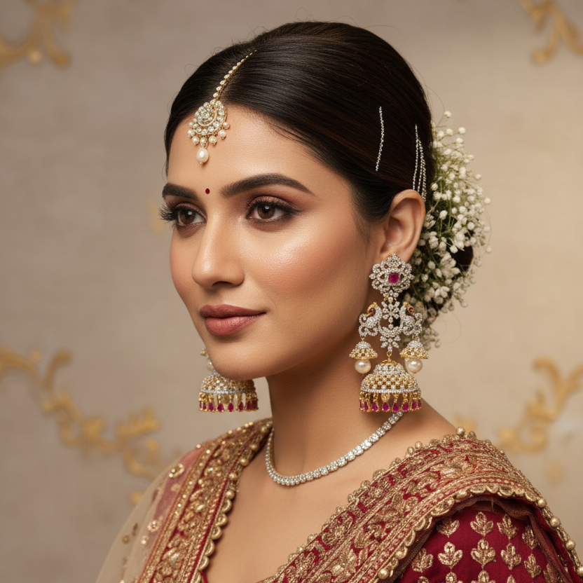 Pink CZ Peacock Jhumka - Model Wear