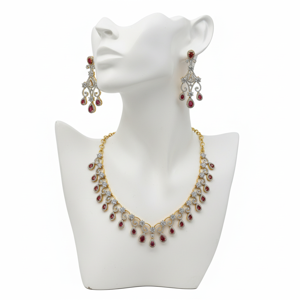 American Diamond necklace set on mannequin display