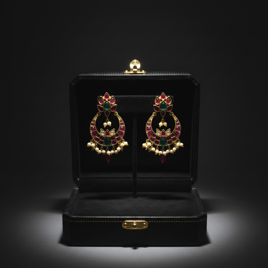 Kempu Chandbali Earrings – velvet display presentation