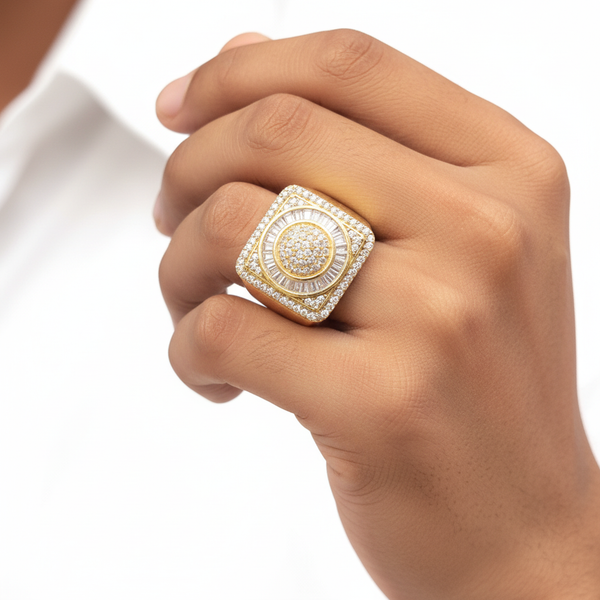 Gold Diamond Square Signet Ring - Lifestyle