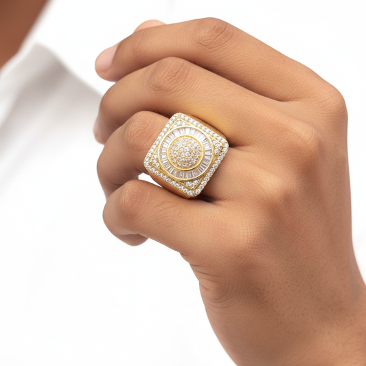 Gold Diamond Square Signet Ring - Lifestyle