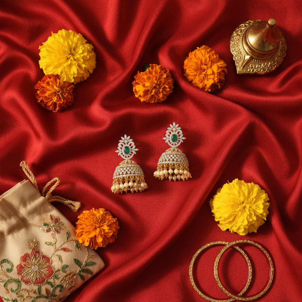 CZ Pearl Drop Jhumki Earrings lifestyle photo