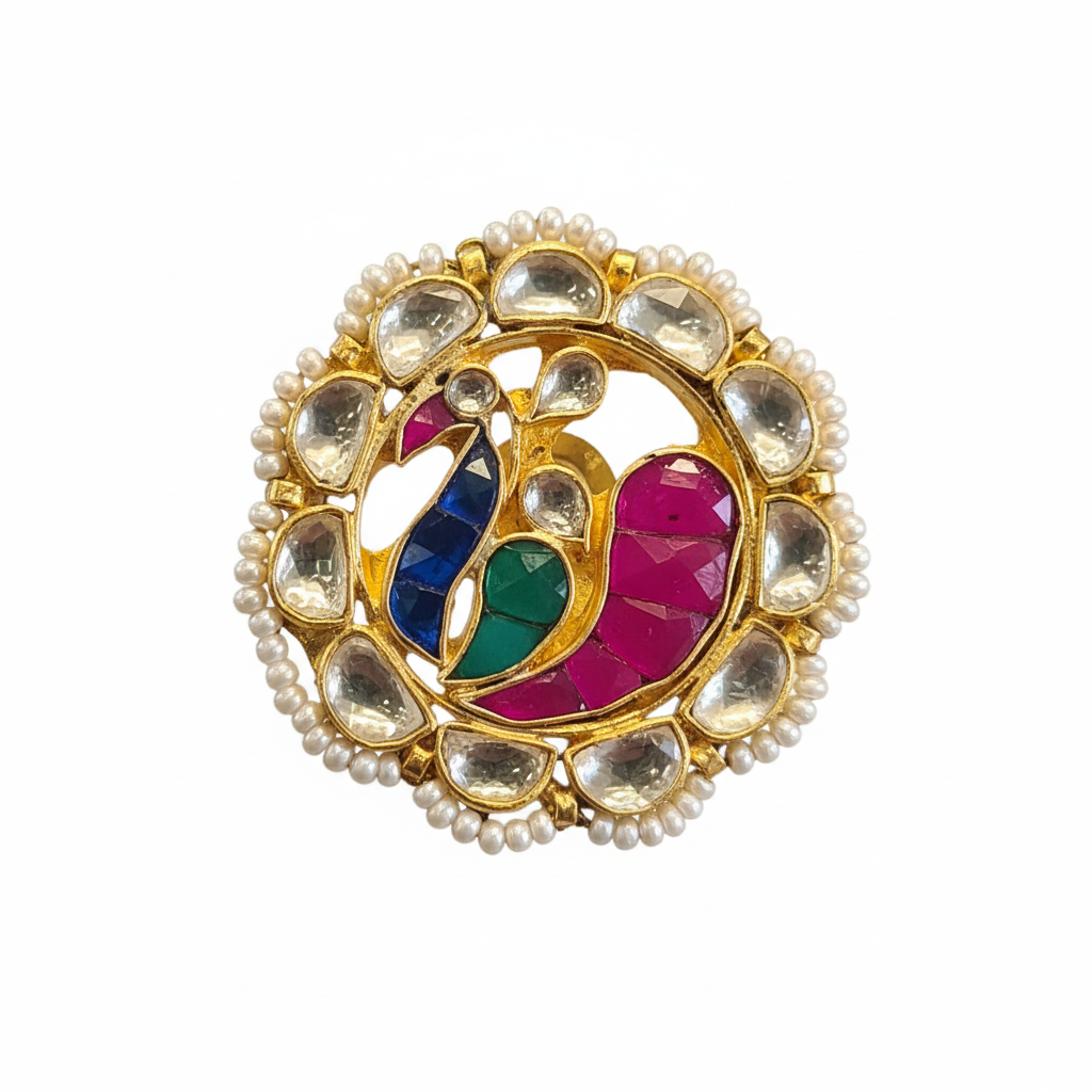 Navratna Kundan Peacock Studs - Macro Navratna Polki Detail