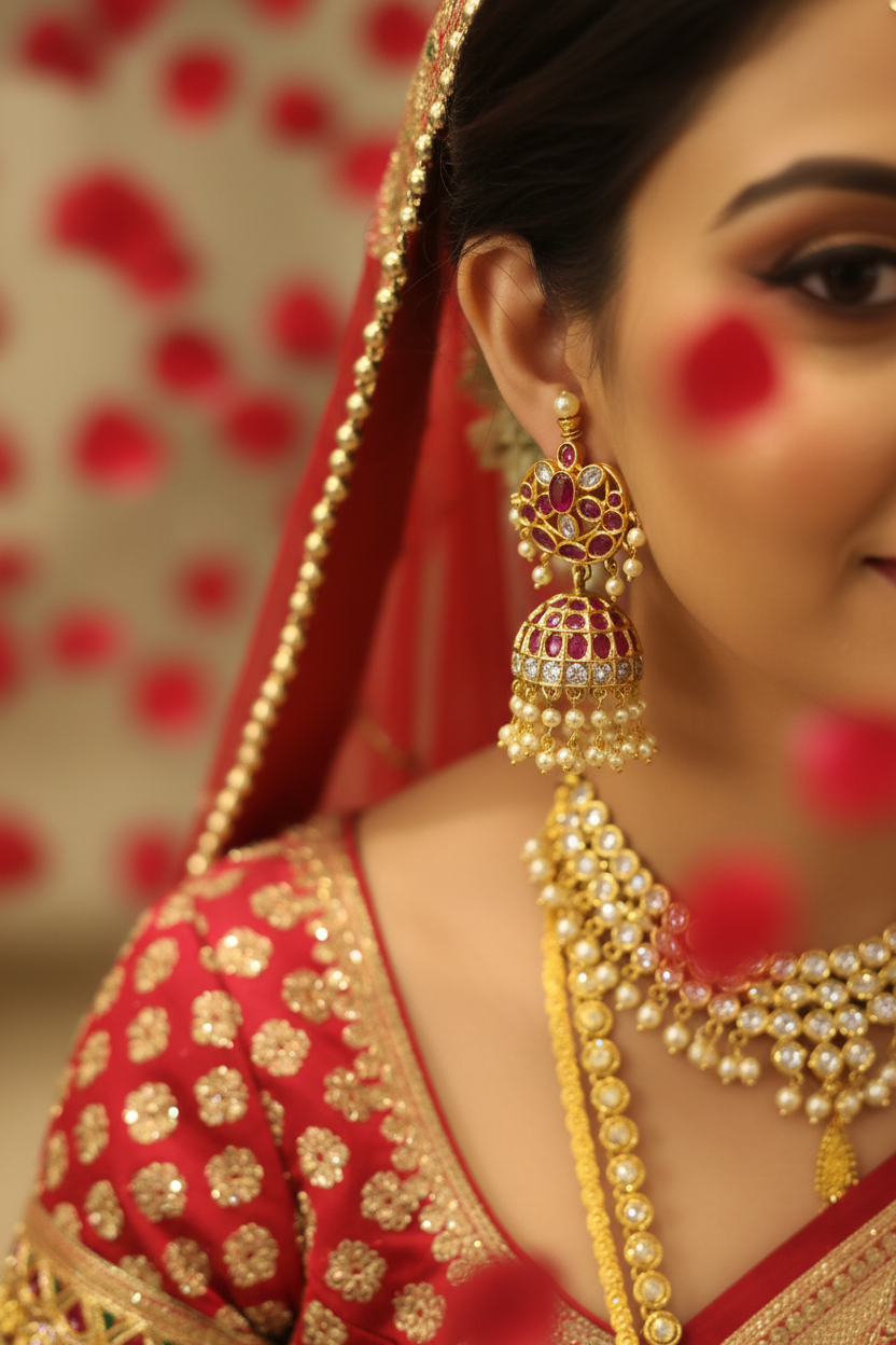 Kempu Ruby CZ Chandbali Jhumka - Bridal Lifestyle Wear