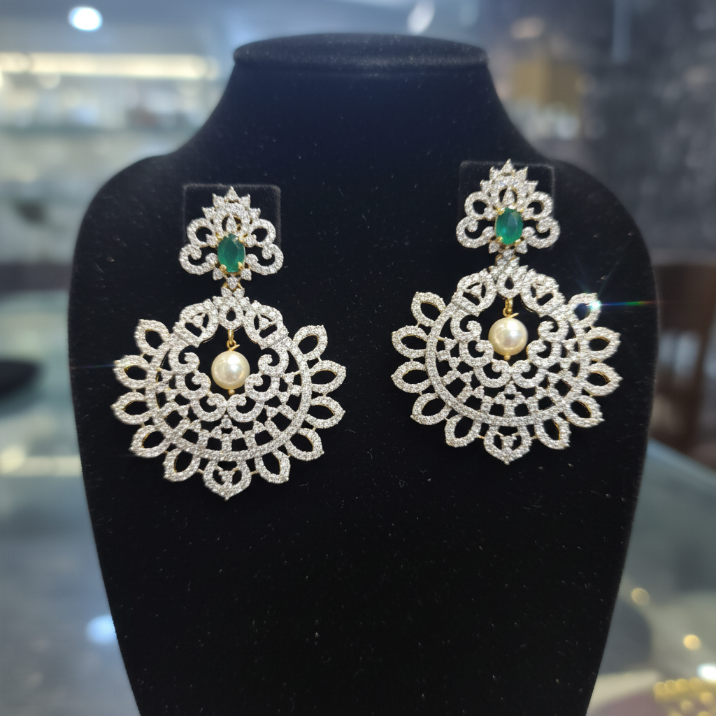 Diamond Chandbali Earrings - Velvet Display Stand