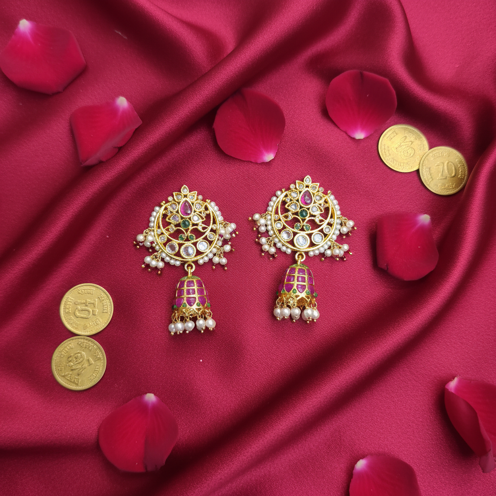 Polki Kundan Jhumka - Flat Lay Cultural Context