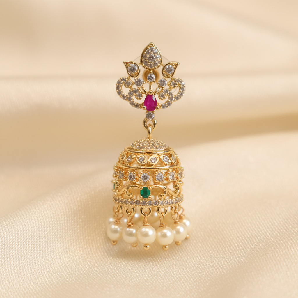Filigree Dome Jhumka Earrings Close-Up Detail Shot