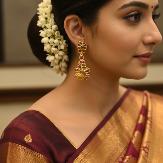 Kempu Polki Peacock Drop Earrings - Lifestyle