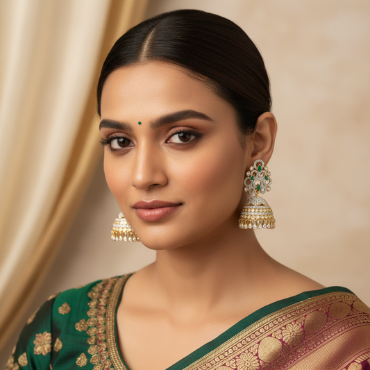 Model wear - Diamond Replica Floral Jhumki