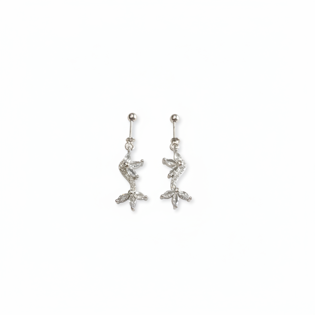 925 Silver Helix Drop Earrings - Floral Vine Design