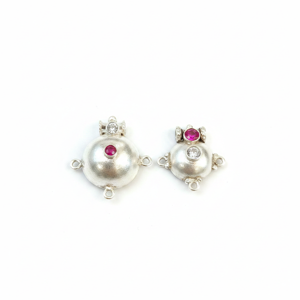 Silver Dome Bottu Pendant Set CZ View - White Background