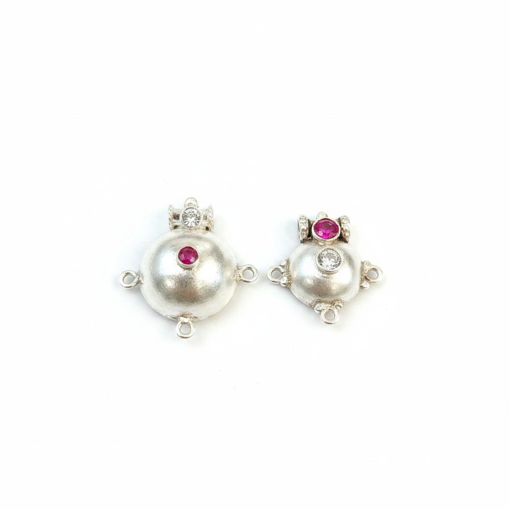 Silver Dome Bottu Pendant Set CZ View - White Background
