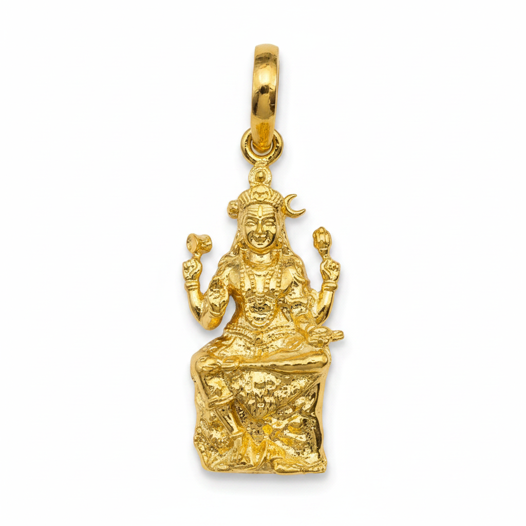 Dakshinamurthy gold pendant on white background – studio product photo