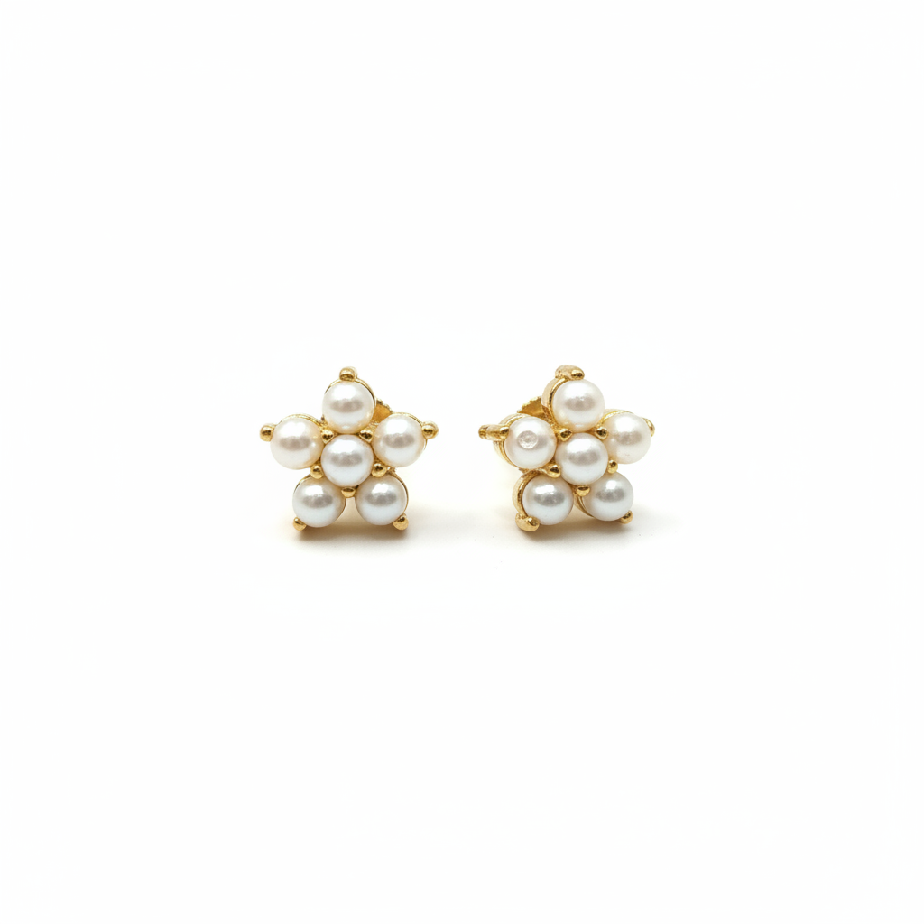 Pearl Cluster Stud Earrings 24K Gold Plated