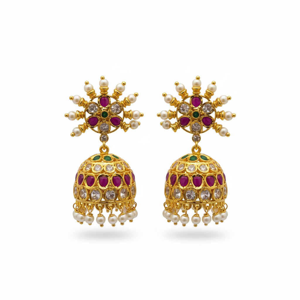  American Diamond CZ Kempu jhumka
