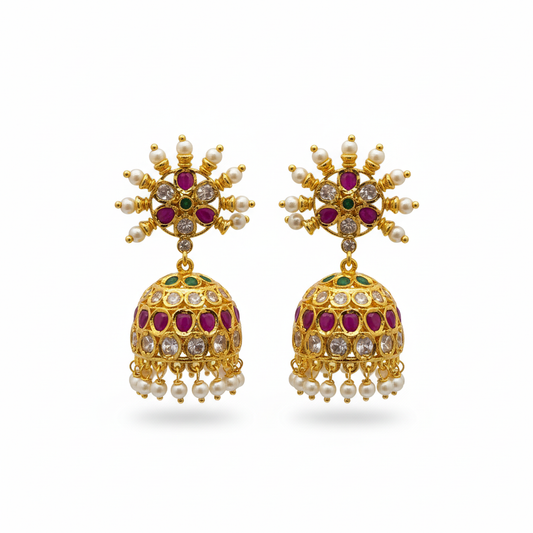  American Diamond CZ Kempu jhumka
