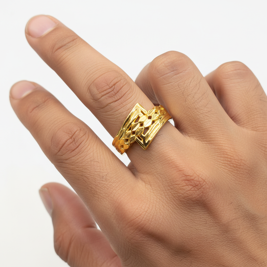Gold Geometric Open-Work Ring - Lifestyle
