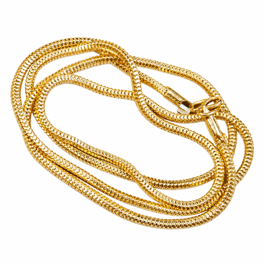 Gold-plated textured link chain on a white background