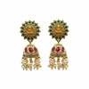 Lakshmi Sun Disc Jhumka - Emerald Stud Ruby Dome - White Background