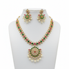 Pink ruby green CZ necklace set on mannequin bust white background