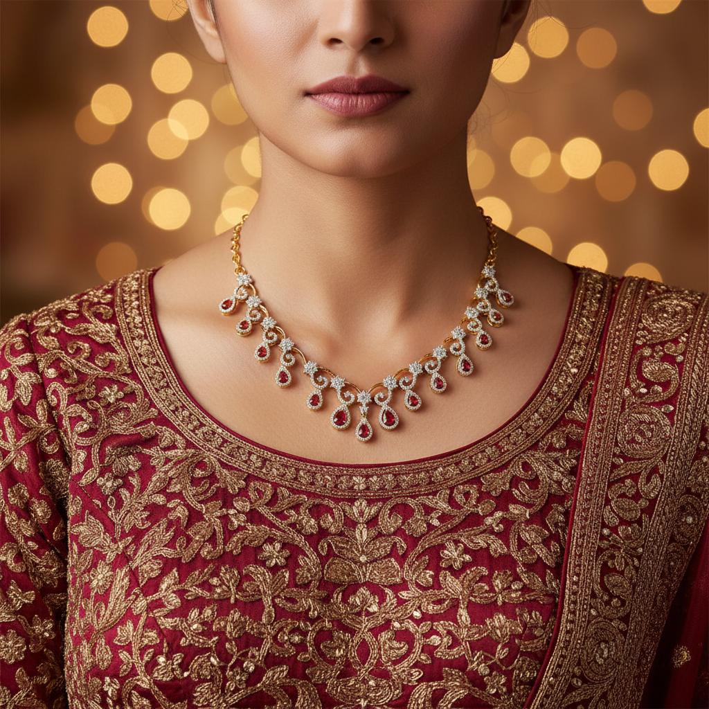 American Diamond necklace lifestyle image on model