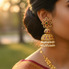 Kempu Emerald Jhumka Earrings lifestyle shot on Indian bride