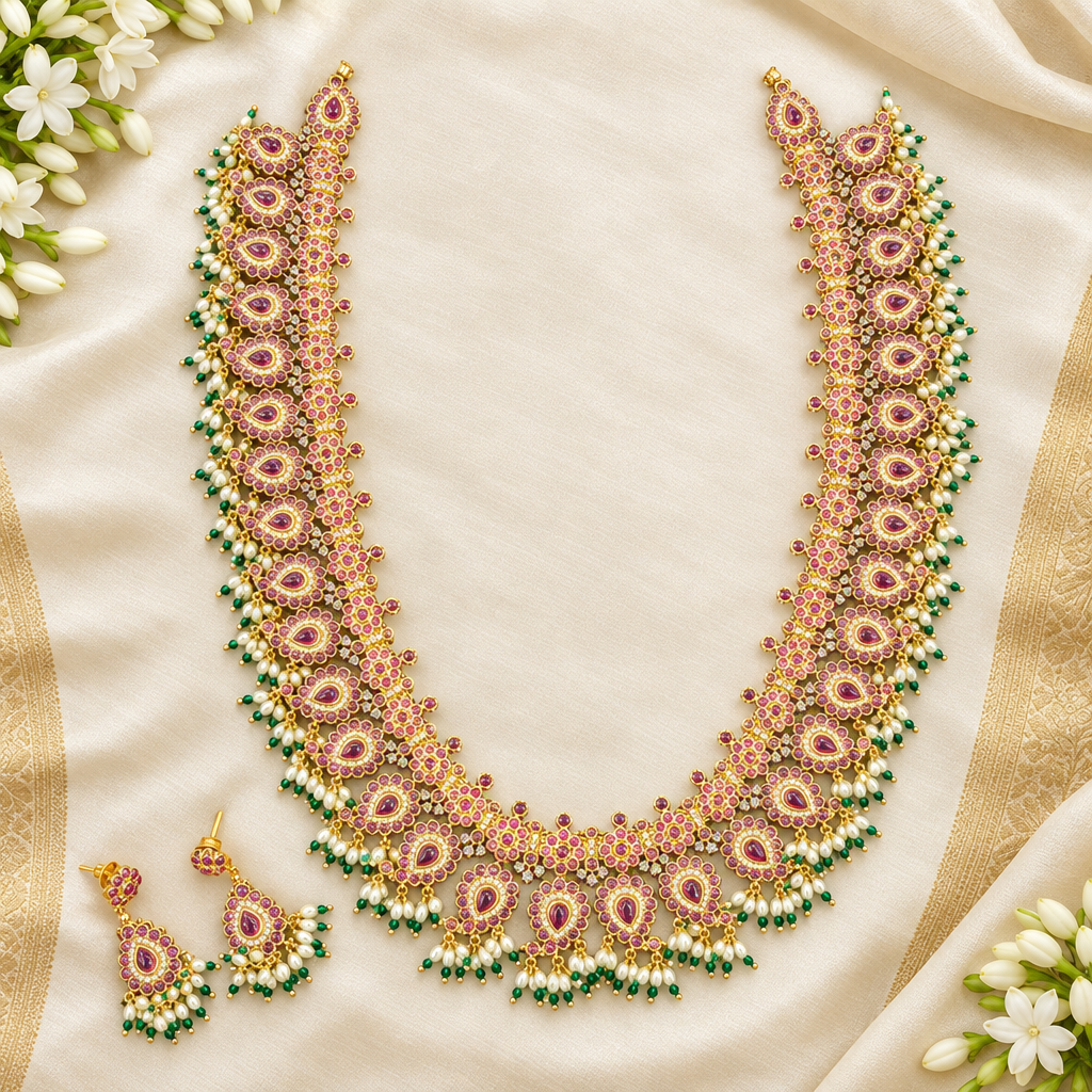 Mango haram necklace set styled on ivory silk