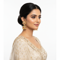 Model wearing Ruby Emerald Polki Jhumka Earrings - lifestyle photo