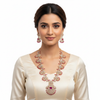 CZ Long Haram Necklace Set - Ruby Red - Model Wear