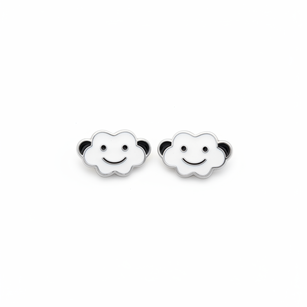925 Silver White Cloud Earrings for Kids - Smiling Character Studs